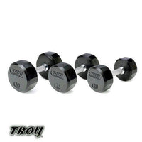 Troy (3-25 lb) 12-Sided Rubber Dumbbells w/ Rack - Buy & Sell Fitness
